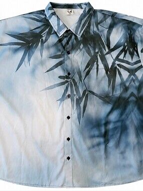 Men's Hardaddy 3XL  Blue Bamboo Print Button-Up Shirt